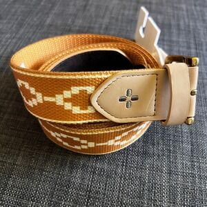 Sun + Stone Belt L/XL‎ 38-44 Mustard Yellow & Cream Woven Geometric Pattern NWT